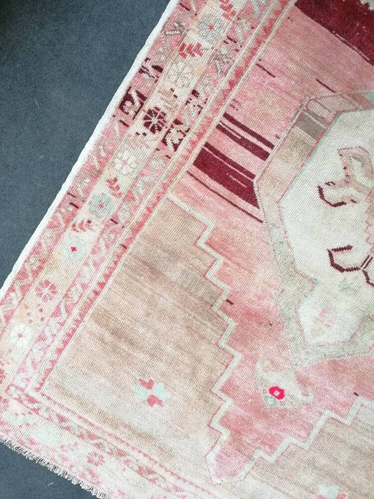 4'9x9 oushak turkish rug, pastel turkish rug, vintage hand made wool runner hallway vintage rug,kitchen runner rug