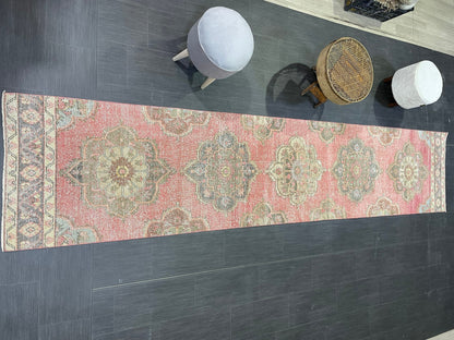Turkish Runner Rug, Hand Knotted 2.8 x 12.7 Runner Rug, Vintage Runner Rug, Hallway Runner Rug, Persian Kitchen Runner Rug, Runner Rug
