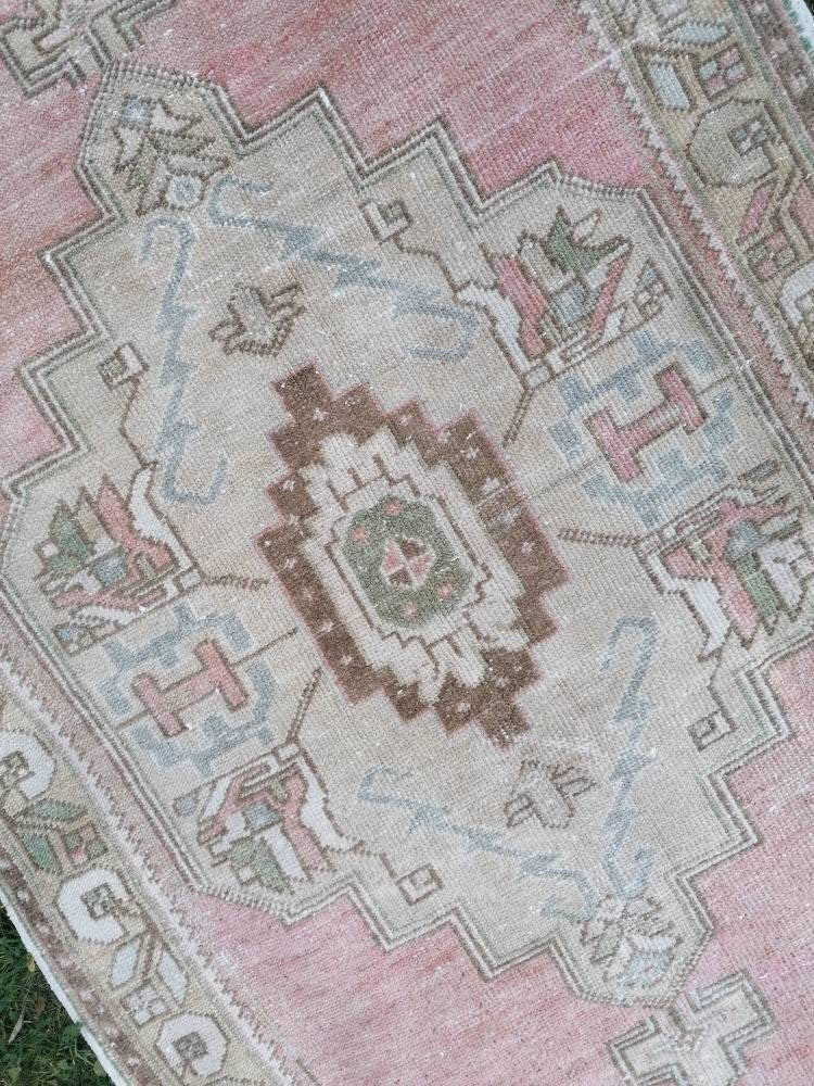 3'7x6'6 vintage pastel turkish rug, oushak vintage rug, kitchen rug,vintage anatolian bohemian rug,unique hand made bohemian