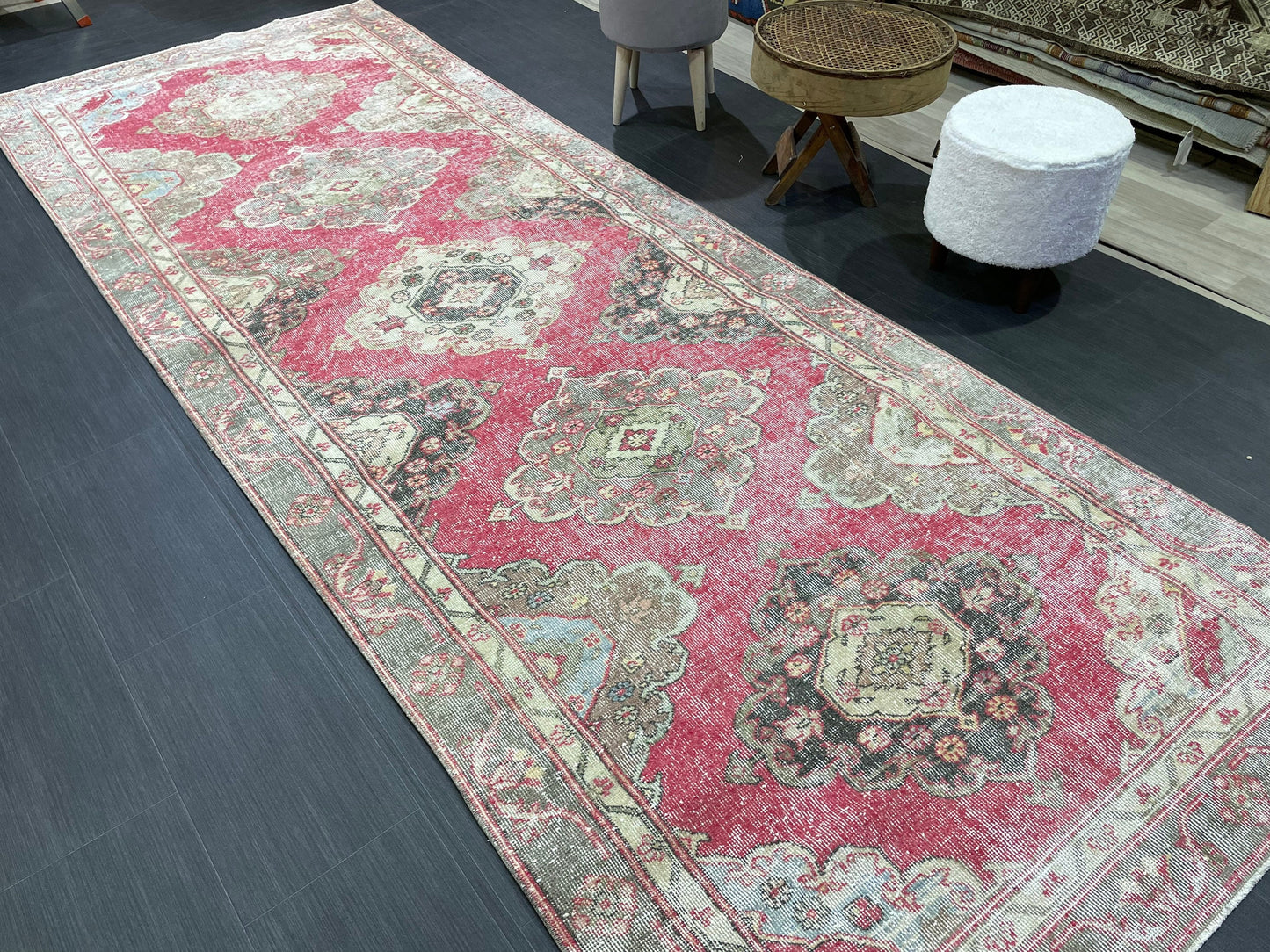 Turkish Runner Rug, Persian Distressed Runner 4.3 x 11.7 Rug, Vintage Runner Rug, Hallway Runner Rug,  Kitchen Runner Rug, Wool Runner Rug