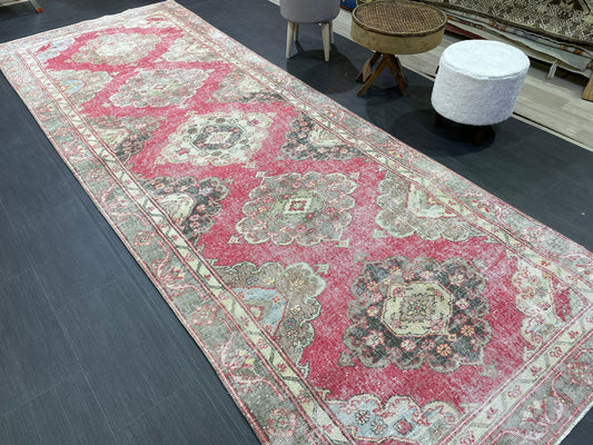 Turkish Runner Rug, Persian Distressed Runner 4.3 x 11.7 Rug, Vintage Runner Rug, Hallway Runner Rug,  Kitchen Runner Rug, Wool Runner Rug