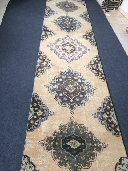 12.2 x 3 Oushak Runner Rug Turkish Runner Rug Vintage Runner Rug Hallway Runner Rug Kitchen Runner Rug Wool Runner Rug Oushak Runner
