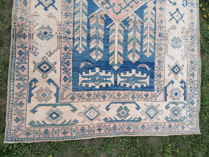 Blue vintage rug, vintage rug, turkish oushak rug 5'5x9'5 hand made wool rug, boho floor rug
