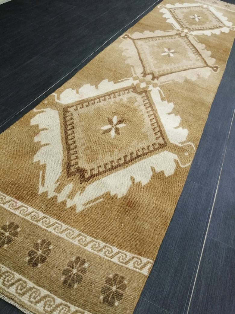 Neutral Runner Rug 2.5 x 10.7 Turkish Runner Rug Vintage Runner Rug Hallway Runner Rug Kitchen Runner Rug Neutral Wool Runner Rug
