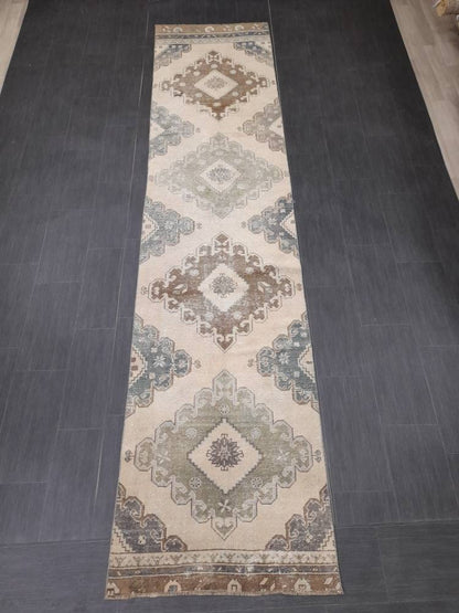 Distressed Runner Rug 2.8 x 12.3  Vintage Turkish Runner Rug Vintage Runner Rug Hallway Runner Rug Kitchen Runner Rug Wool Runner Rug