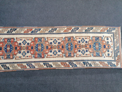 Hallway wool runner rug, handmade runner rug 2'2x8'6 blue bohemian rug, vintage oushak runner, turkish runner rug