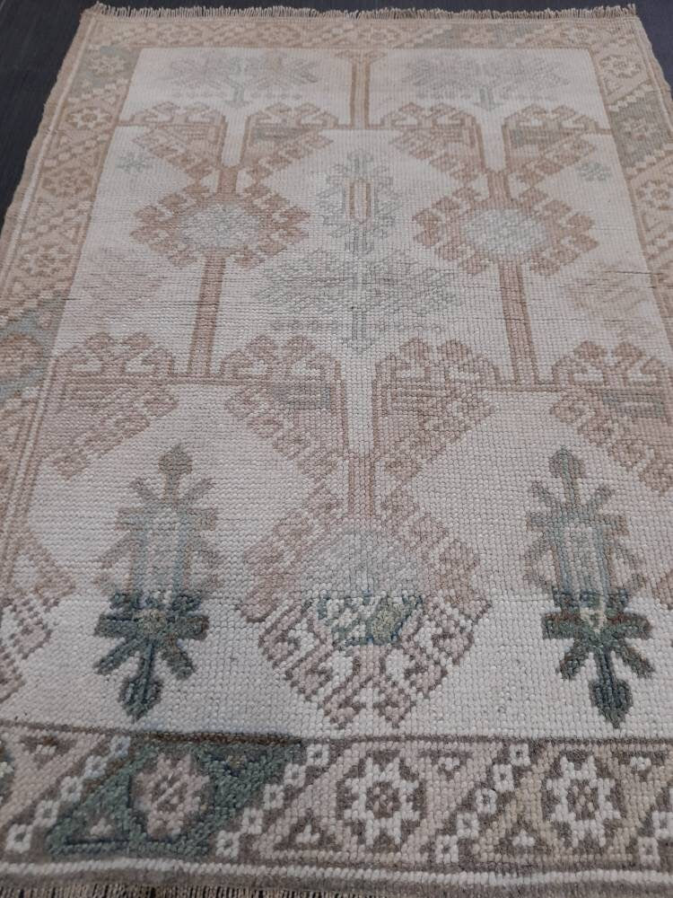 Muted Vintage Rug 2.4 x 3.3 Rug Bathroom Rug Power Room Rug Vanity Handmade Rug Turkish Rug Hand  Knotted Rug Oriental Small Area Rug