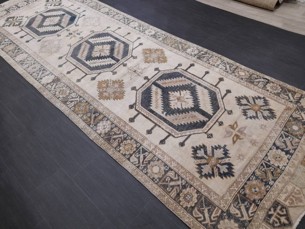 Muted Runner Rug Muted Turkish Runner Rug Vintage 4.5 x 13 Runner Rug Hallway Runner Rug Kitchen Runner Rug Oriental Runner Rug Wool Runner