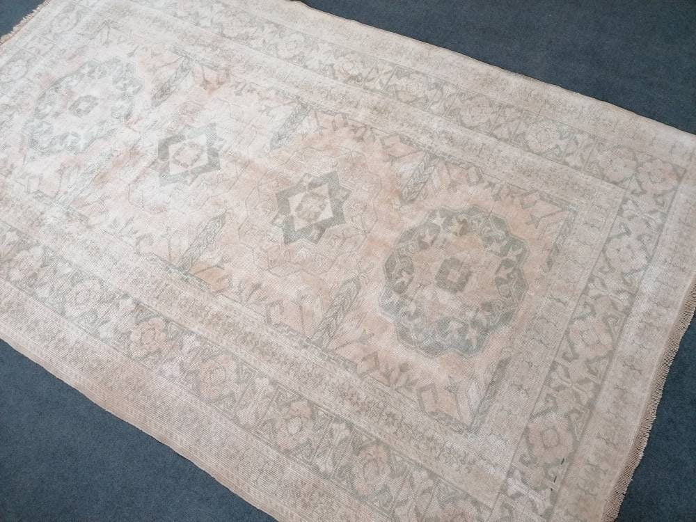 Oushak wool rug, muted large vintage rug 5'4x8'8 turkish hand made rug, bohemian rug