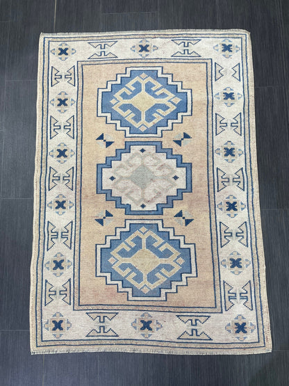 Hand Knotted Rug, Wool RUG, TURKISH Rug 3x4 ft, Vintage Oushak Rug, Vintage Persian Rug, Wool Oushak Rug, Handmade Vintage Rug