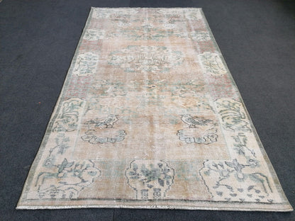 Muted distressed vintage rug 3'8x6'7 turkish rug, muted rug oushak rug floral rug oriental rug antique rug