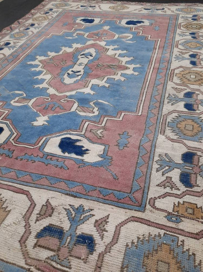 Blue Distressed Wool 5.6 x 7.8 RUG TURKISH Rug Vintage Oriental Rug Vintage Rug Oushak Rug Hand Made Rug Vintage Hand Knotted Turkish Rug