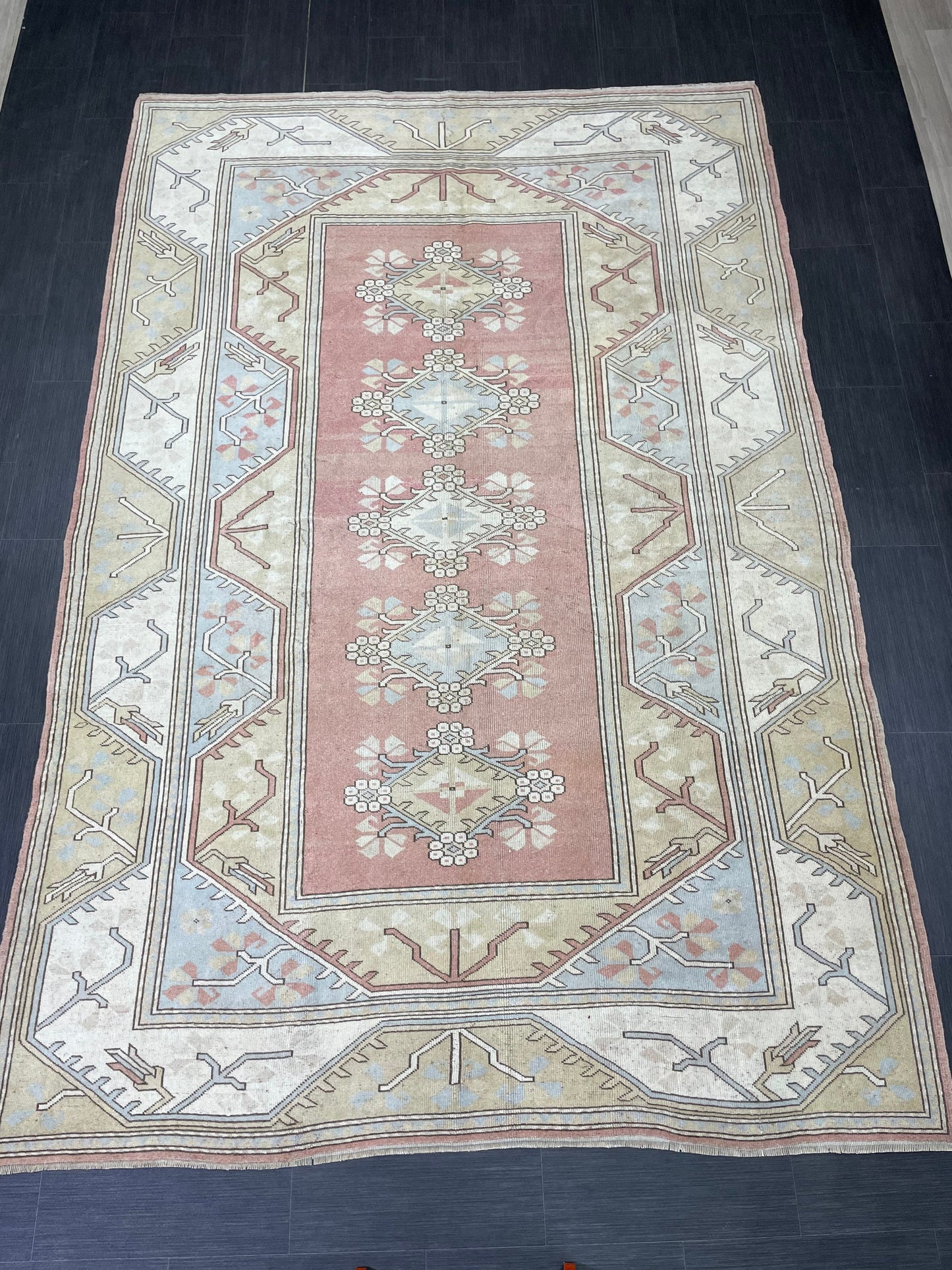 Muted Persian RUG 6.6 x 9.8 Turkish Oushak Rug Vintage Rug