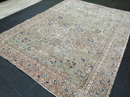 6.3 x 8.4 OUSHAK RUG TURKISH Light Green Blue Rug Vintage Oriental Rug Vintage Wool Fine Knotted Rug Hand Made Rugs Turkish Rug 6x8