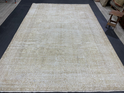 Neutral Vintage Rug Muted TURKISH 7 x 10.4 Rug Handmade Rug Distressed Rug  Large Turkish Oushak Rug Wool Rug Hand Knotted Rug