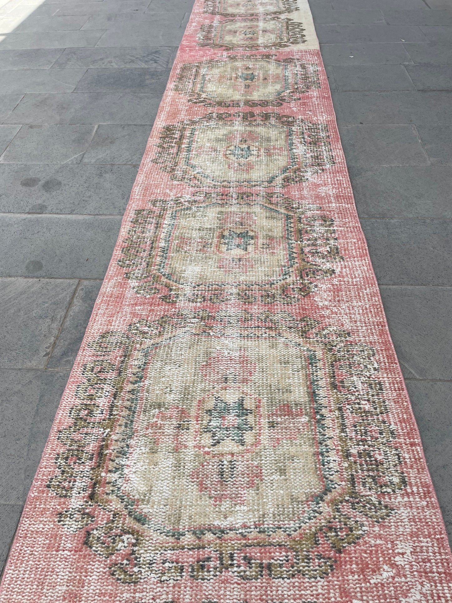 Muted Hand Knotted Extra Long Turkish Runner Distressed 2.4 x 18.6 Stairs Runner Rug Vintage Runner Rug XL Oriental Runner Staircase Runner