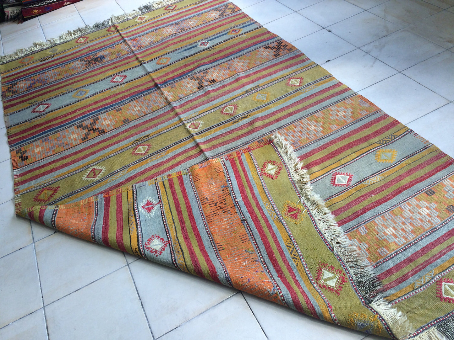 5.9 x 9.8 OUSHAK Flat weave RUG TURKISH Flatweave Oushak Rug Vintage Oushak Runner Rug Vintage Runner Rug Wool Oushak Rug Hand Made Rugs