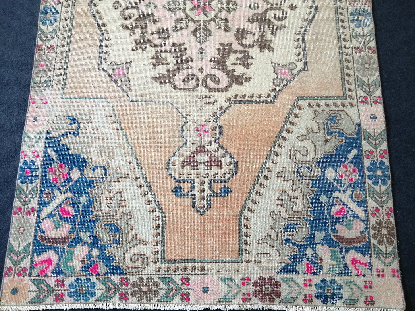 7.2 x 4.2 Turkish Rug, Oushak Rug, Hand Knotted Wool Vintage Rug, Oriental Rugs, Runner Rug, Fun Vintage Rug, Hand Made Rug 4x7 Blue Rug