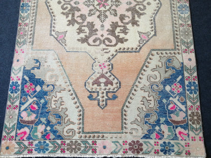 7.2 x 4.2 Turkish Rug, Oushak Rug, Hand Knotted Wool Vintage Rug, Oriental Rugs, Runner Rug, Fun Vintage Rug, Hand Made Rug 4x7 Blue Rug