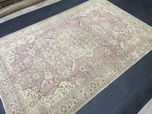 Persian RUG 6.3 x 9.6 Fine Hand Knotted Rug Turkish Vintage Oriental Rug Navy Vintage Rug Fine Wool Antique Rug Muted Living room Rug