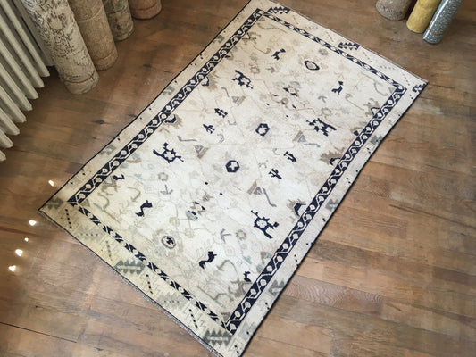 3x5 feet natural color oushak turkish rug, vintage living room rug, large kitchen floor rug, bedroom wool area rug, hand made hallway rugs