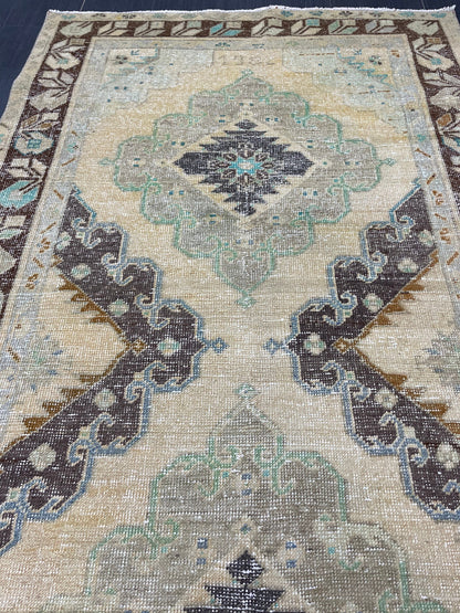 Muted Turkish 3.7 x 6.6 Rug Handmade Rug, Rustic Rug Hand Knotted Rug, Rug Runner, Turkish Rug, Farmhouse Rug, Vintage Rug, Wool rug