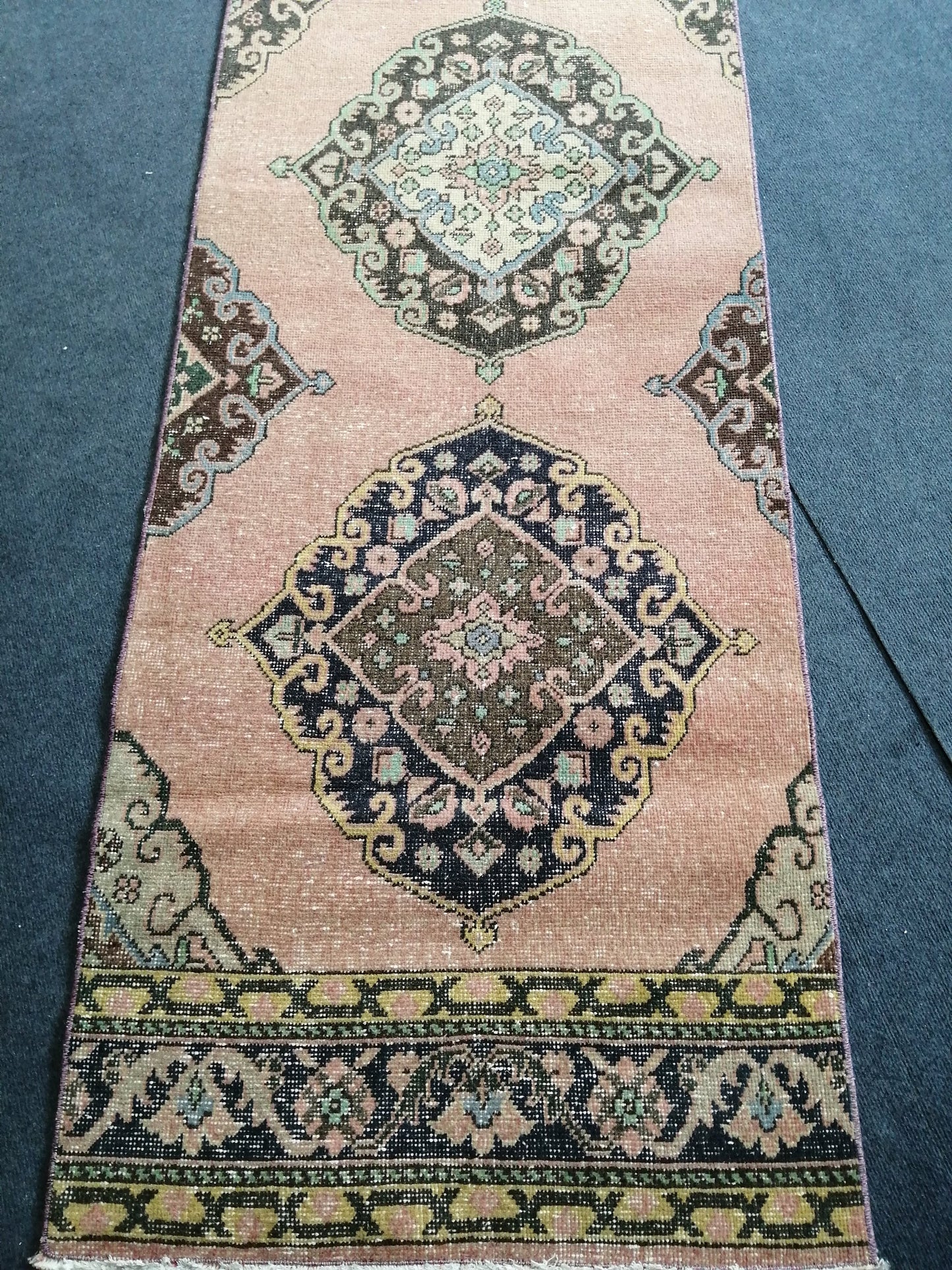 13.4 x 2.6 Vintage Oushak Runner Rug Turkish Runner Rug Vintage Runner Rug Hallway Runner Rug Kitchen Runner Rug Wool Runner Rug Wool Oushak