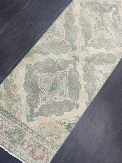 Muted  Handmade Runner Rug, Turkish Runner 2.7 x 13 Rug, Vintage Runner Rug Hallway Runner Rug, Hand Knotted Runner Rug, Persian Runner