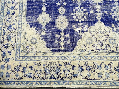 Antique RUG 7.4 x 10.8 Vintage Rug Vintage Persian Rug Muted Wool Oriental Rug Blue Hand Made Rugs Blue Distressed Turkish Antique Navy Rug