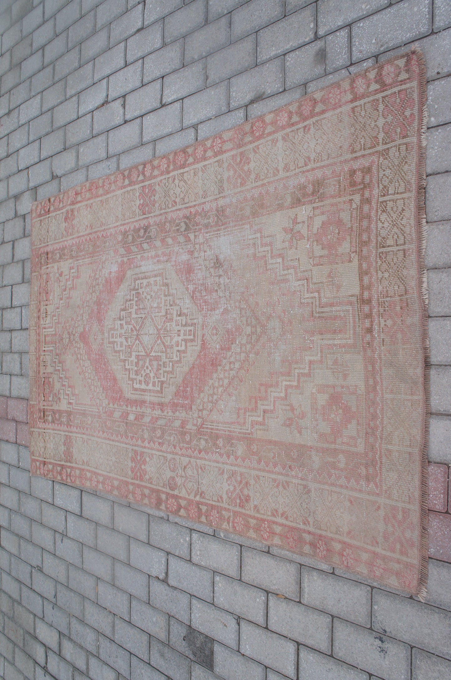 Muted Vintage Rugs, 5.6 x 3.6 Oushak Rug, Turkish Rug, Faded Wool Rug, Muted Oushak Rugs, Hand Made Rug, Weaving Rug, Pink Rug, Kitchen Rug