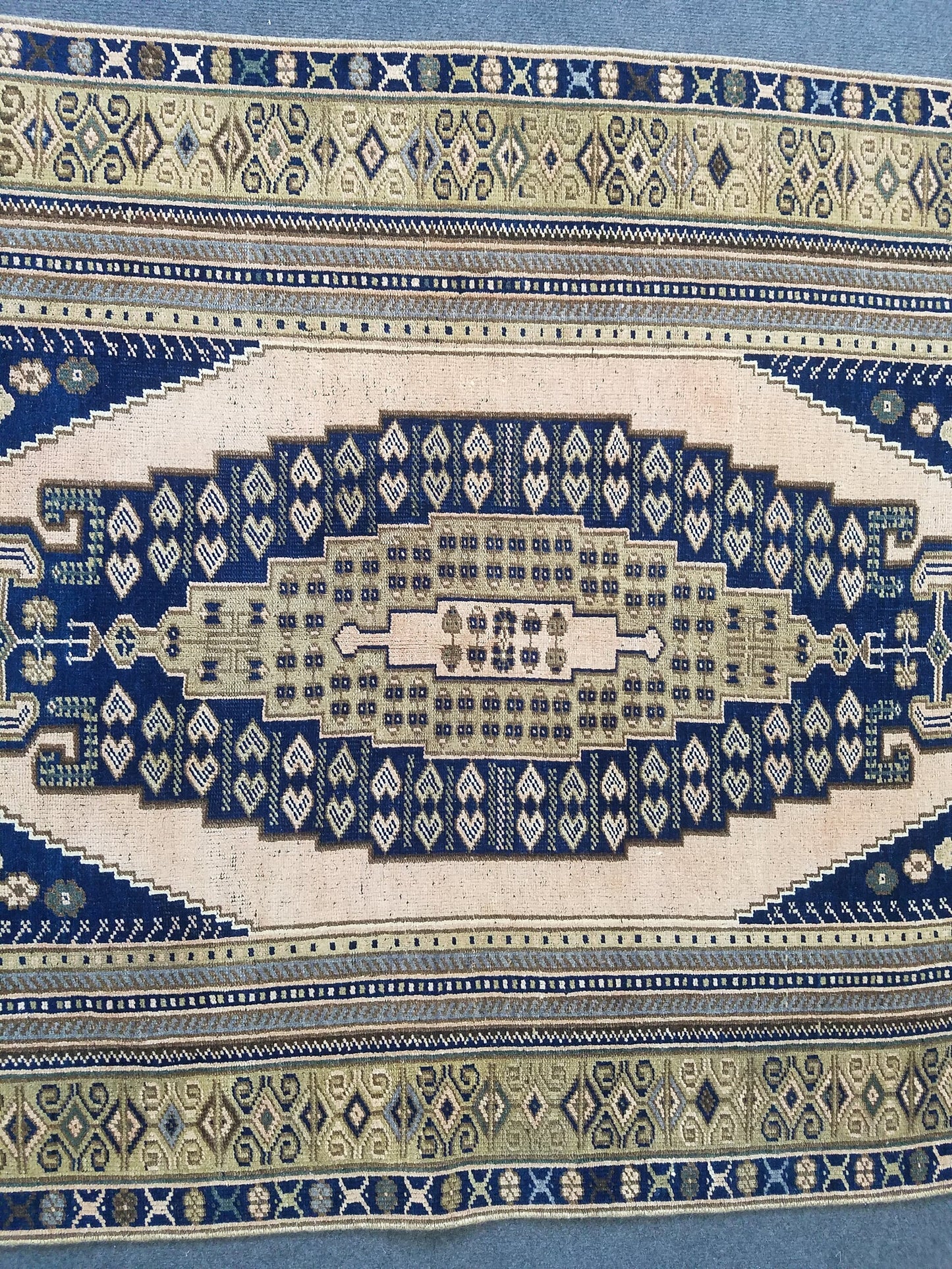 4x7'7 blue rug, living room rug vintage oushak rug