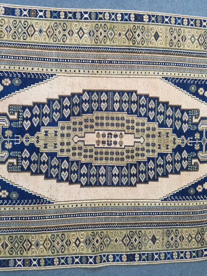 4x7'7 blue rug, living room rug vintage oushak rug