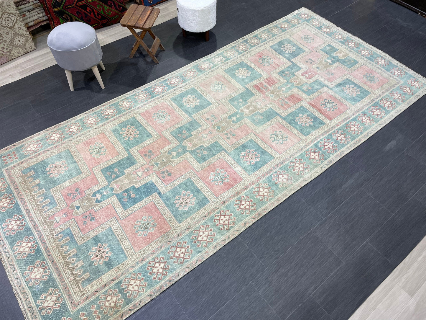 TURKISH Oushak Rug, Vintage Oushak 5 x 11 Rug Wool Hand Knotted Rug Handmade Rugs, Authentic Oushak Rug Fun Rug one of a kind rug