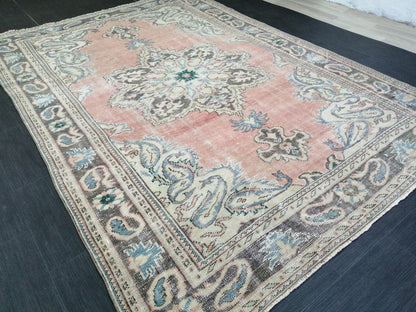 6.7 x 9.7 Large OUSHAK RUG TURKISH Oushak Rug Vintage Oushak Runner Rug Vintage Runner Rug Muted Wool Oushak Rug Hand Made Rugs Art Rug