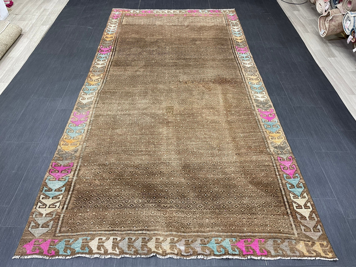 Wool Handmade Rug 5.3 x 10.4 Vintage Rug Oushak Rug Wool Boho Rug, Persian Rug Fun Turkish Rug Brown Rug Dark Oriental Wool rug Kars Rug