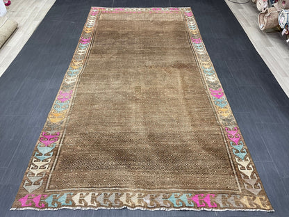 Wool Handmade Rug 5.3 x 10.4 Vintage Rug Oushak Rug Wool Boho Rug, Persian Rug Fun Turkish Rug Brown Rug Dark Oriental Wool rug Kars Rug