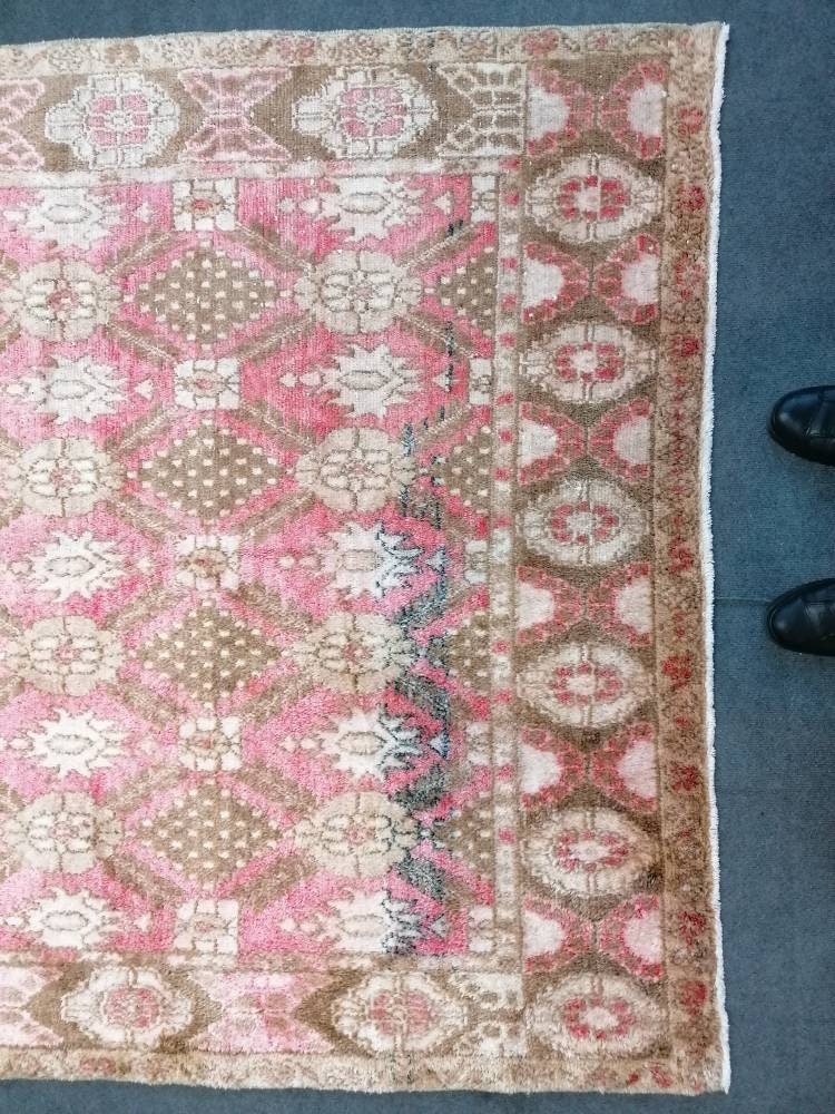 Shaggy turkish hand made rugs 5x9'7 vintage high pile wool rug, oushak rug