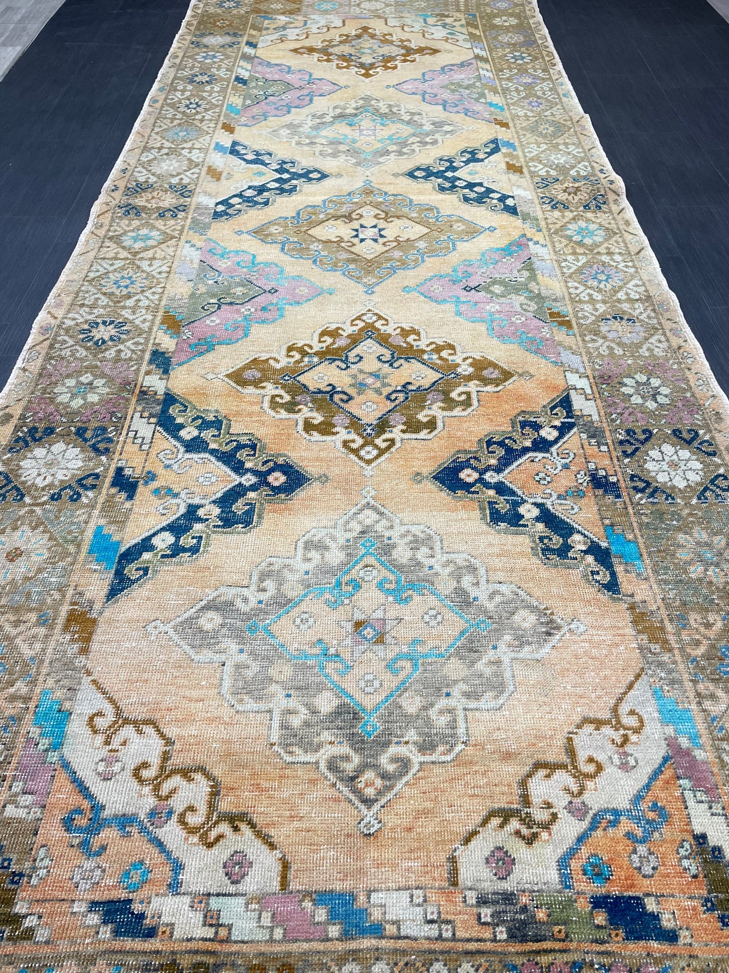 Vintage Hand Knotted Vintage 5 x 13.2 Runner Oushak Runner Rug Turkish Runner Rug Vintage Runner Rug Star Kitchen Runner Natural Wool Runner