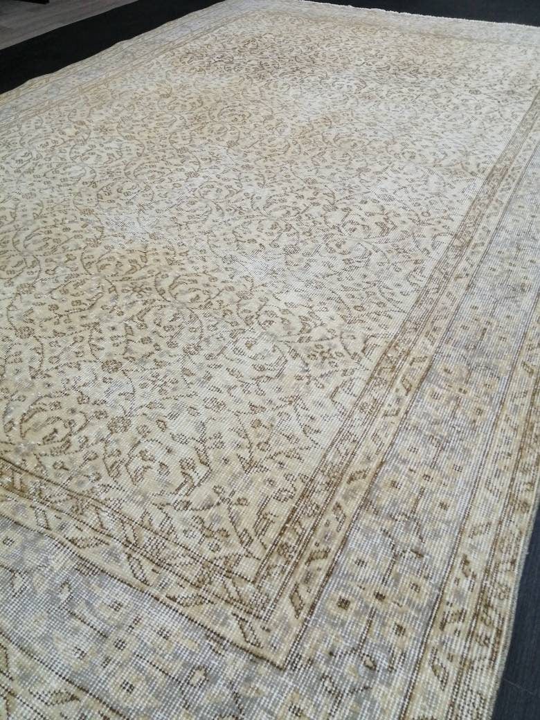 Muted Vintage Rug Neutral 6.5 x 10 Oushak  Rug Vintage  Rug Wool Oushak Rug Neutral Hand Made Rugs Vintage Turkish Rug 7x10