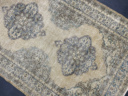 Wool Hand Knotted Rug Vintage 4.8 x 13 Runner Oushak Runner Rug Turkish Runner Rug Vintage Runner Rug Star Kitchen Runner Natural Wool