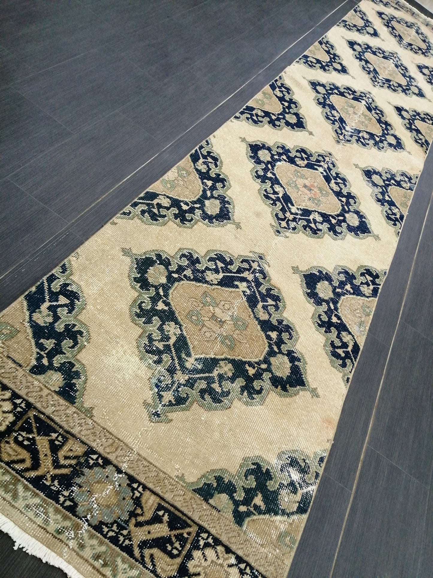 2.6 x 14 Long Navy Oushak Runner Rug Turkish Runner Rug Vintage Runner Rug Hallway Runner Rug Kitchen Runner Rug Wool Runner Rug Wool  Rug