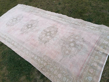 Muted vintage runner, oushak runner wool runner 5'2x12 handmade hallway runner, kitchen vintage anatolian rug