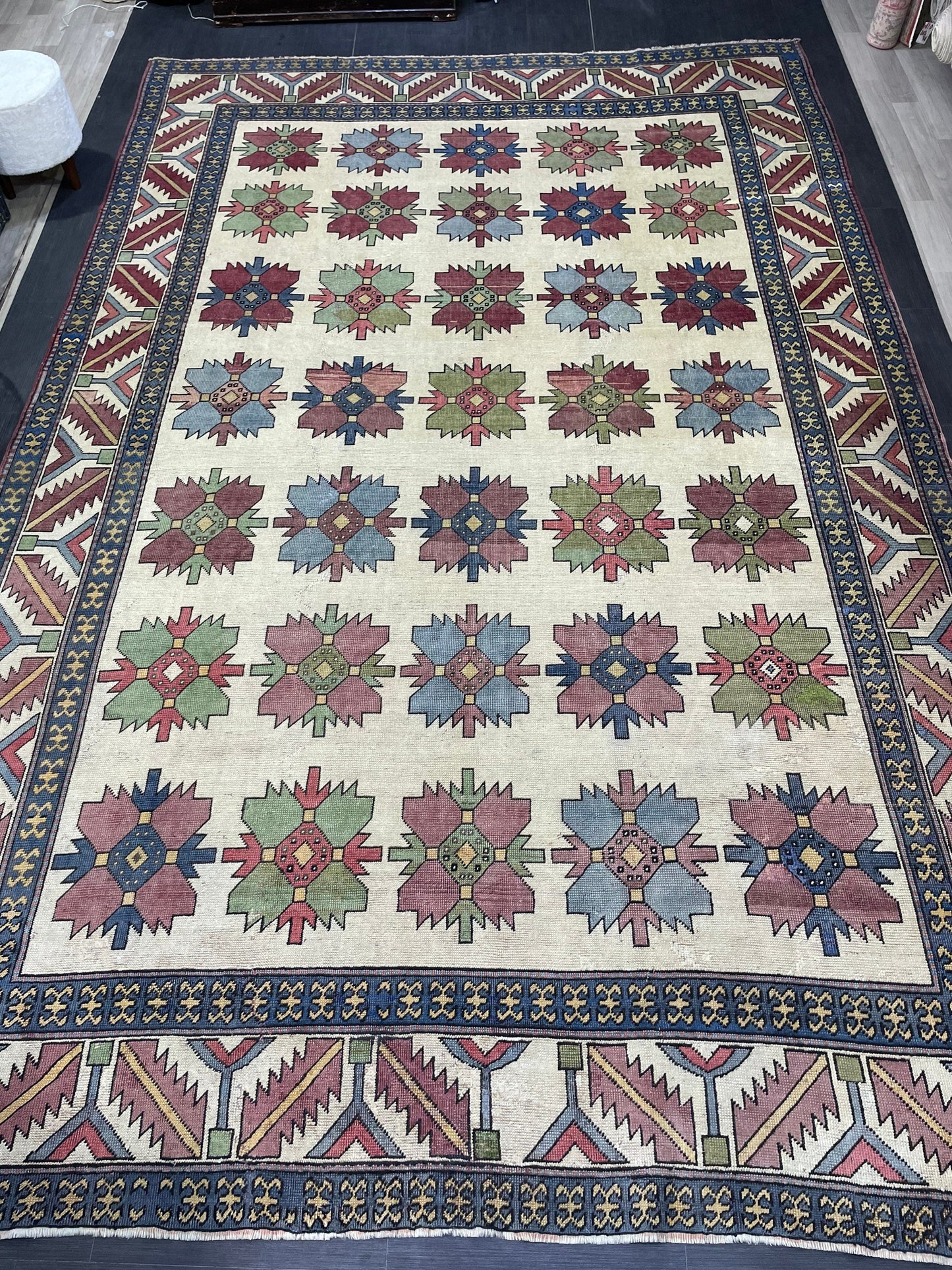 Vintage OUSHAK RUG, TURKISH 8.5 x 13.3 Rug, Large Persian Rug, Vintage Oriental Rug, Vintage Handmade Rug, Blue Wool Rug