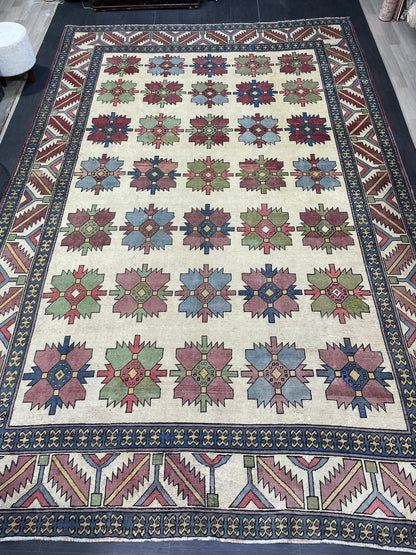 Vintage OUSHAK RUG, TURKISH 8.5 x 13.3 Rug, Large Persian Rug, Vintage Oriental Rug, Vintage Handmade Rug, Blue Wool Rug