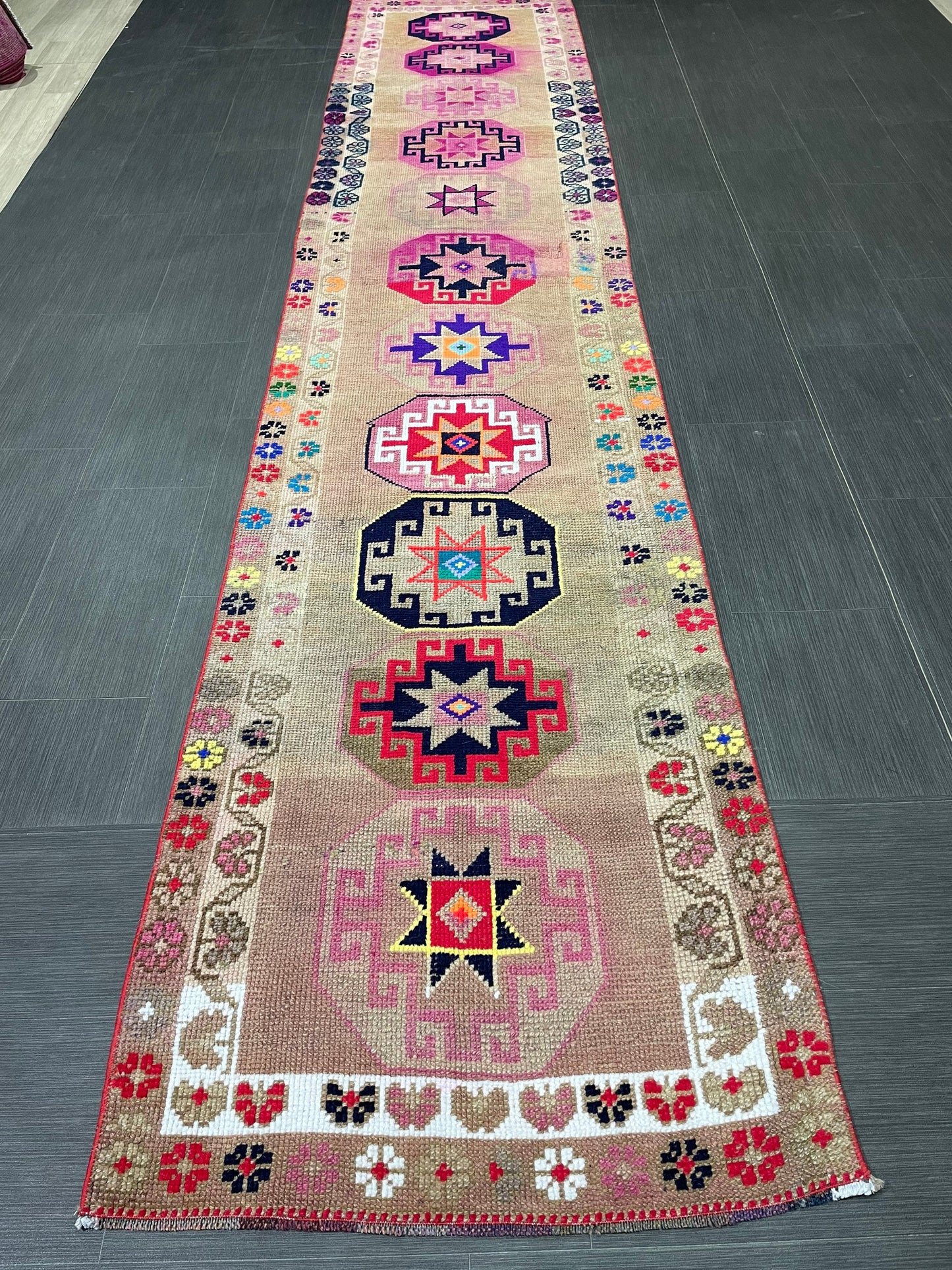 Long Oriental Runner Rug Turkish Runner Rug Vintage Runner Rug 2.7 x 13 Hallway Runner Rug Kitchen Runner Rug Wool Staircase Runner Rug