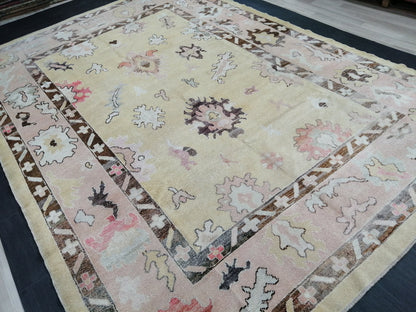 Vintage OUSHAK RUG, 12.6 x 8.6 Oushak Rug, Vintage Oushak Rug Wool Oushak Rug Hand Made Rugs, Authentic Oushak Rug