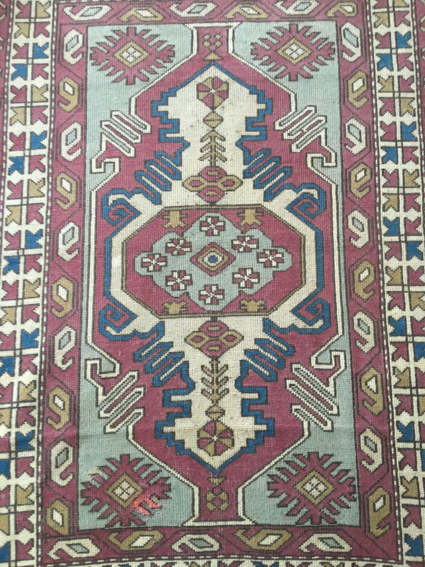 4x6 feet claret red muted vintage kitchen area rug, handmade blue turkish living room carpet, wool bedroom floor wide rug, bathroom area rug