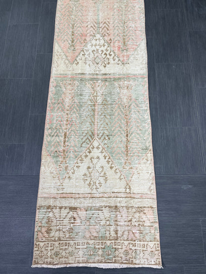 Muted Vintage Runner Rug 2.3 x 13.6 Muted Hallway Runner Rug Kitchen Runner Rug Muted Wool Runner Rug Muted Distressed Turkish Runner