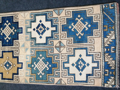 2 x 7.2 Oushak Runner Rug Turkish Runner Rug  Blue  Vintage Runner Rug Hallway Runner Rug Kitchen Runner Rug Wool Runner Navy Beige Green
