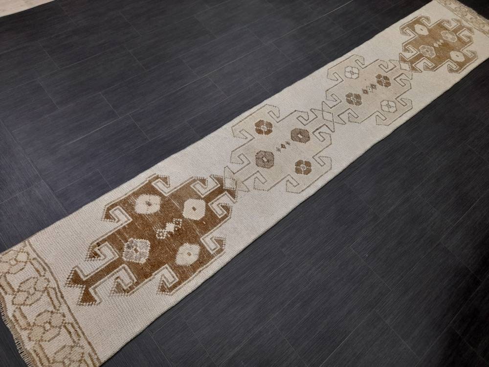 Neutral Oriental Runner Rug Neutral Narrow Runner Rug 2 x 10.5 Vintage Runner Rug Turkish Hallway Runner Rug Neutral Persian Runner Rug